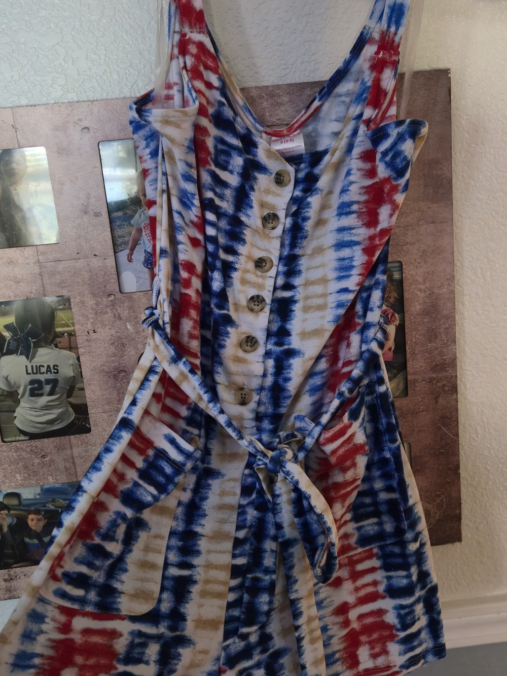 Tie-Dye Button Front Tank Dress in Red, Blue & Tan